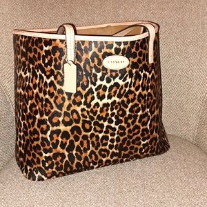 EUC -  Coach Metro Ocelot Animal Print Tote Leather Trim Lg